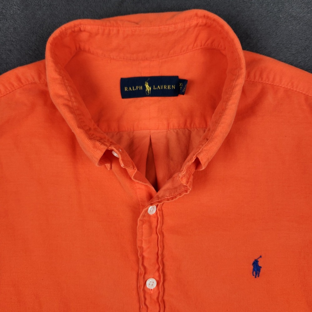 Ralph Lauren Corduroy Shirt Mens XL Orange Long Sleeve Button Down Cotton Logo